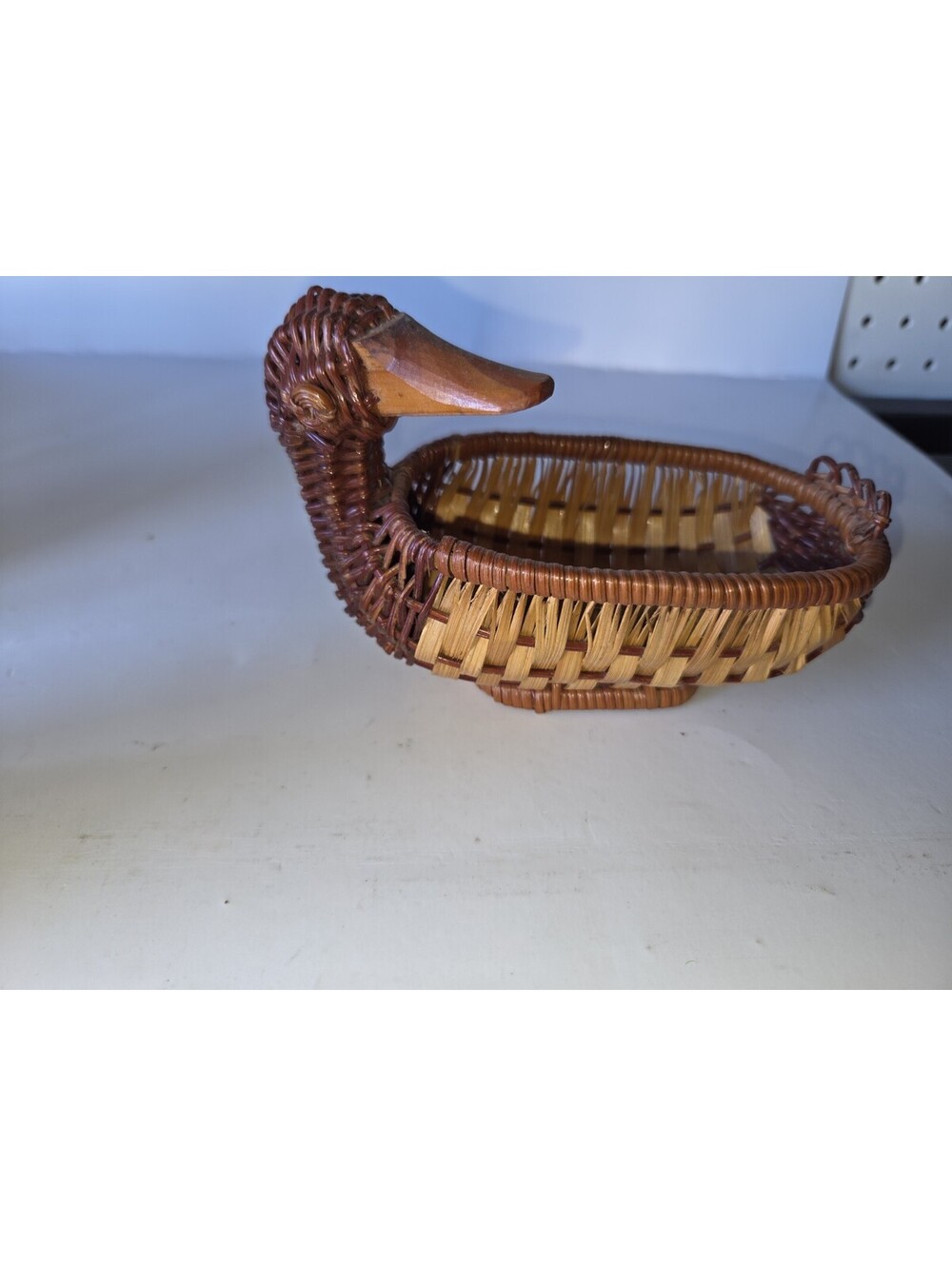 Vintage Cottagecore Wicker Duck Shaped Basket SF2
